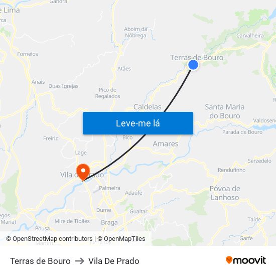 Terras de Bouro to Vila De Prado map