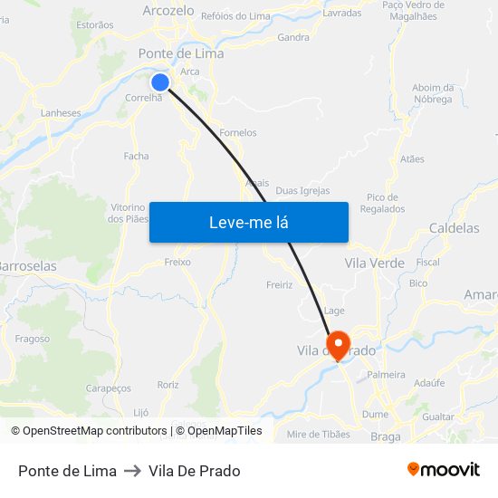 Ponte de Lima to Vila De Prado map
