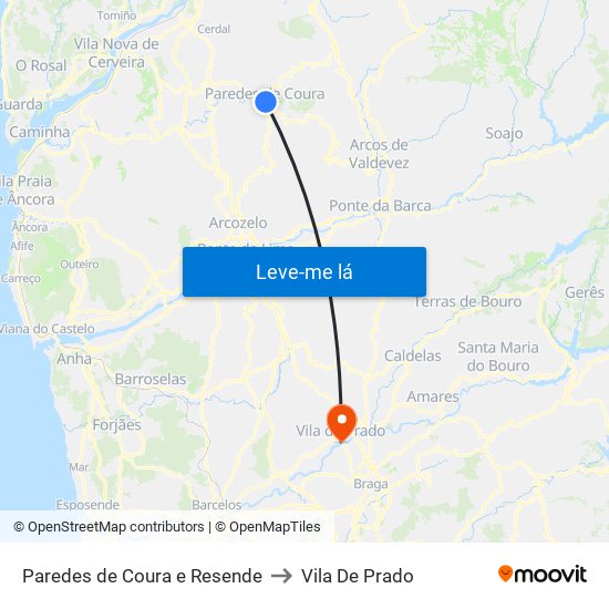 Paredes de Coura e Resende to Vila De Prado map