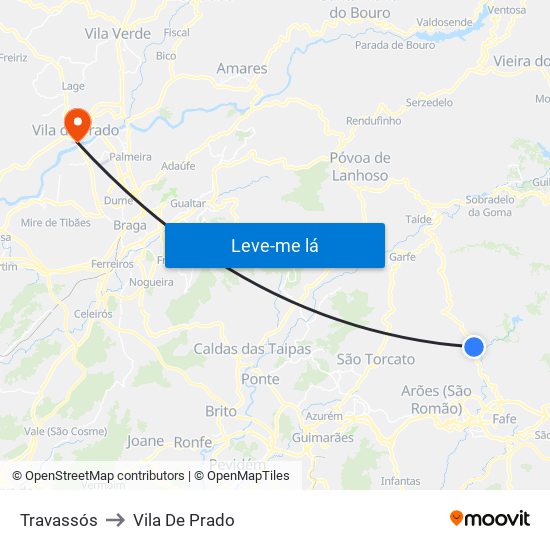 Travassós to Vila De Prado map