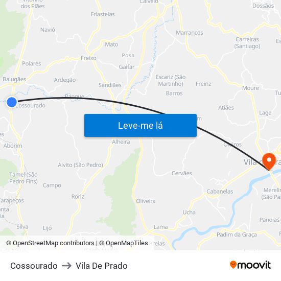 Cossourado to Vila De Prado map