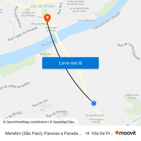 Merelim (São Paio), Panoias e Parada de Tibães to Vila De Prado map