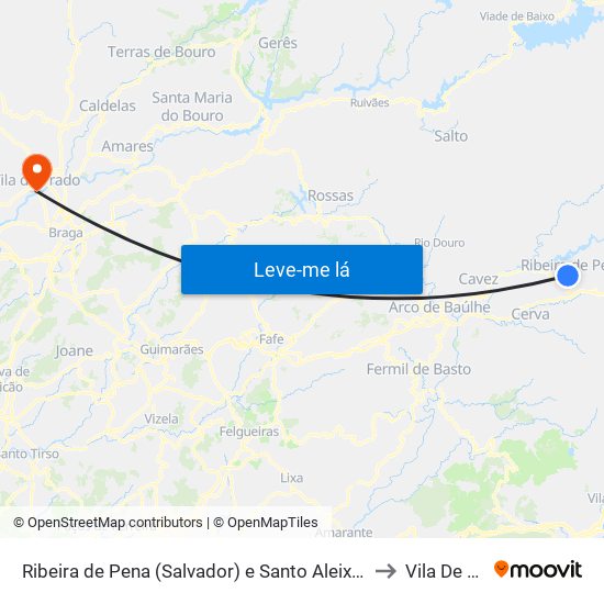 Ribeira de Pena (Salvador) e Santo Aleixo de Além-Tâmega to Vila De Prado map