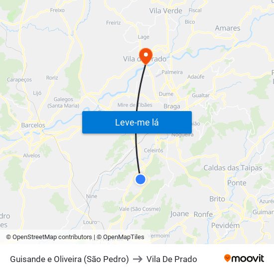 Guisande e Oliveira (São Pedro) to Vila De Prado map