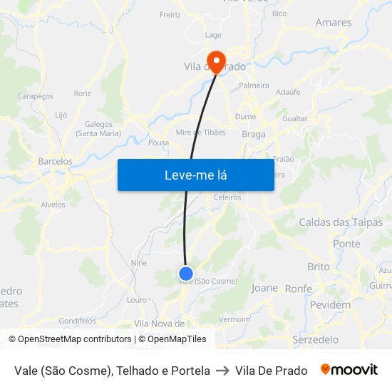 Vale (São Cosme), Telhado e Portela to Vila De Prado map