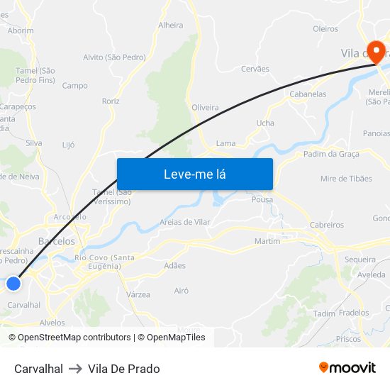 Carvalhal to Vila De Prado map