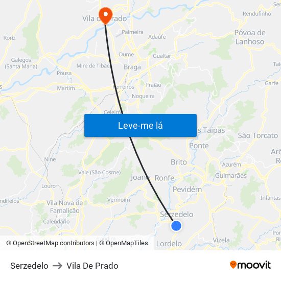 Serzedelo to Vila De Prado map