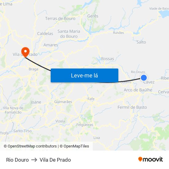 Rio Douro to Vila De Prado map