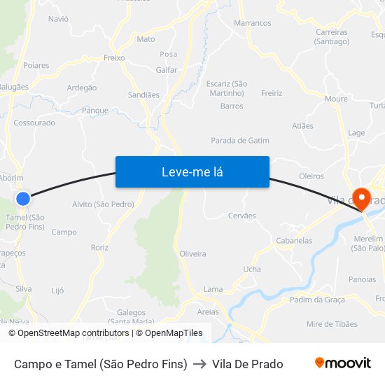 Campo e Tamel (São Pedro Fins) to Vila De Prado map