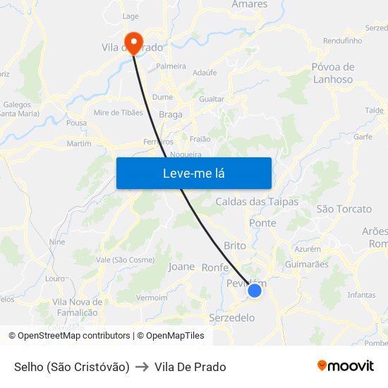 Selho (São Cristóvão) to Vila De Prado map