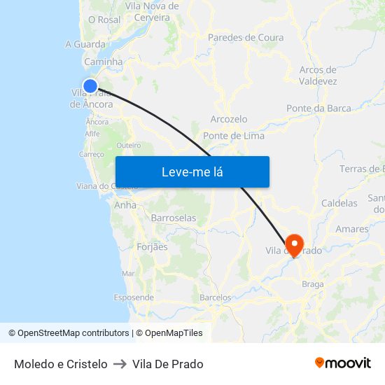 Moledo e Cristelo to Vila De Prado map