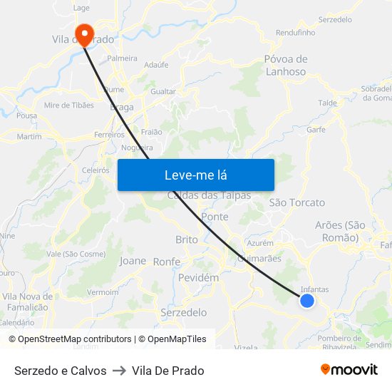 Serzedo e Calvos to Vila De Prado map