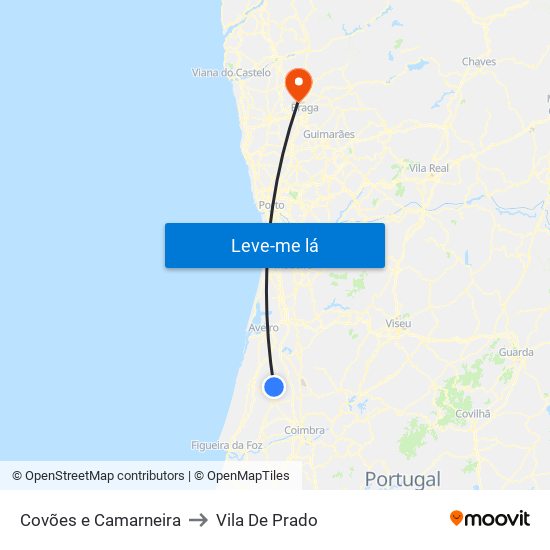 Covões e Camarneira to Vila De Prado map