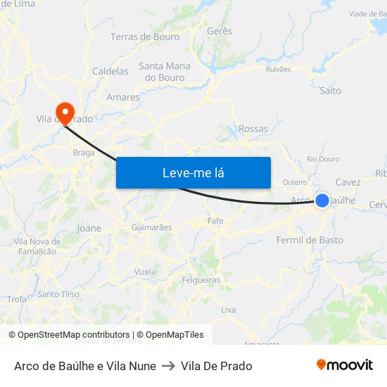 Arco de Baúlhe e Vila Nune to Vila De Prado map