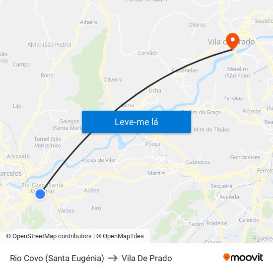 Rio Covo (Santa Eugénia) to Vila De Prado map