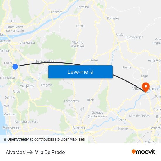 Alvarães to Vila De Prado map