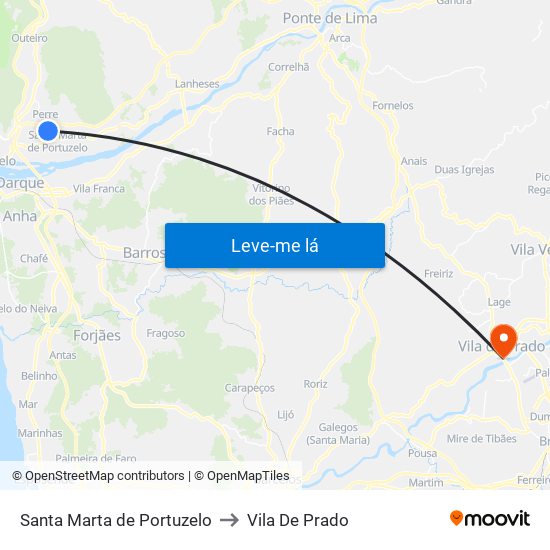 Santa Marta de Portuzelo to Vila De Prado map
