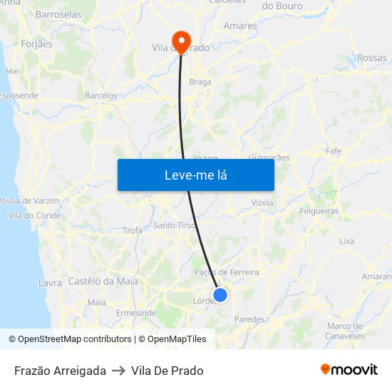 Frazão Arreigada to Vila De Prado map