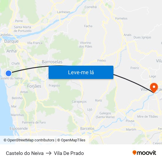 Castelo do Neiva to Vila De Prado map