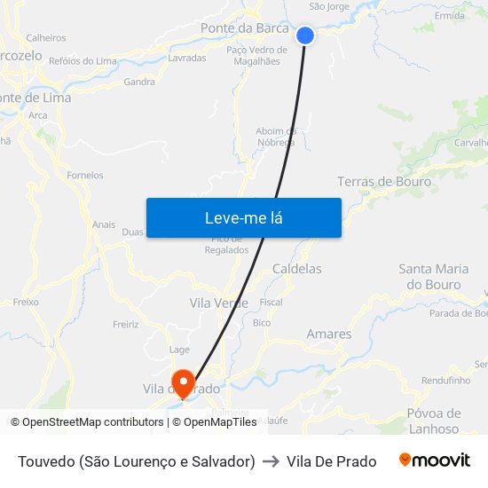 Touvedo (São Lourenço e Salvador) to Vila De Prado map