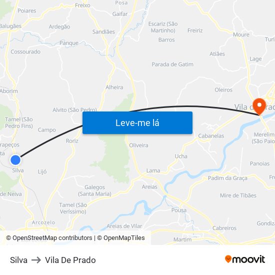 Silva to Vila De Prado map