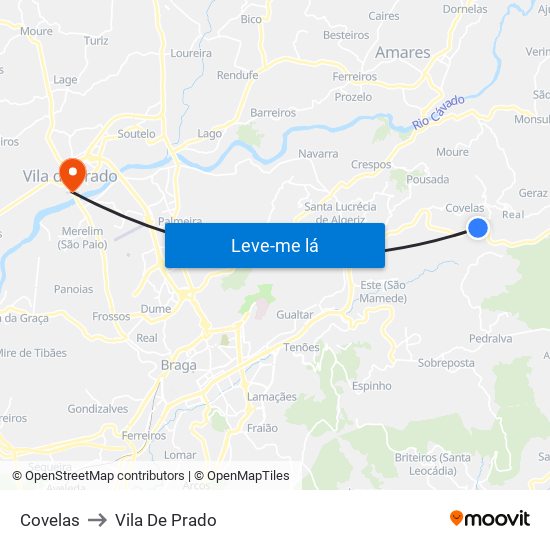 Covelas to Vila De Prado map