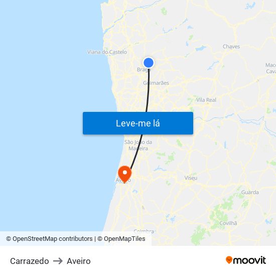Carrazedo to Aveiro map
