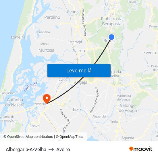 Albergaria-A-Velha to Aveiro map