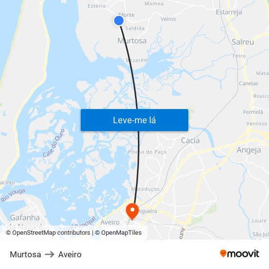 Murtosa to Aveiro map