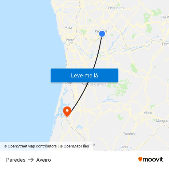 Paredes to Aveiro map