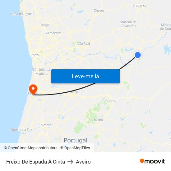 Freixo De Espada À Cinta to Aveiro map