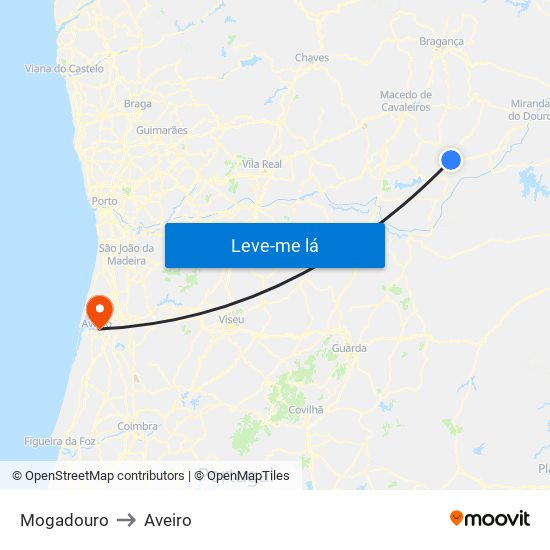 Mogadouro to Aveiro map
