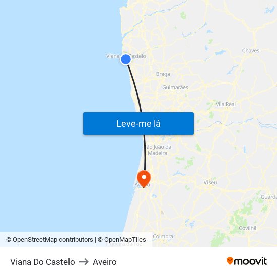 Viana Do Castelo to Aveiro map