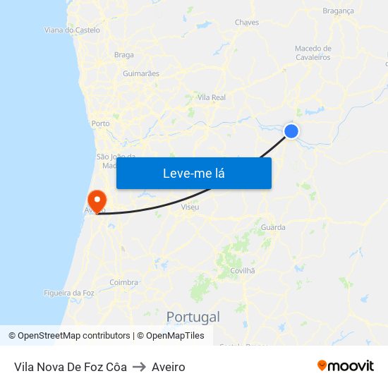 Vila Nova De Foz Côa to Aveiro map