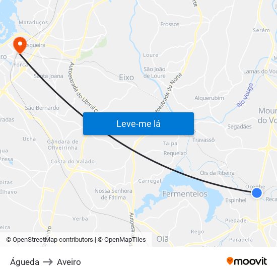 Águeda to Aveiro map