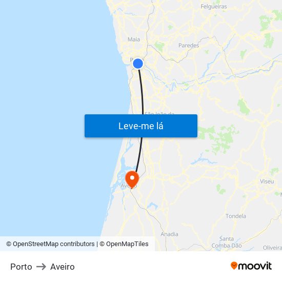 Línea de visión panel Puntualidad Porto para Aveiro, Porto, Braga e Vila Real através de transportes públicos