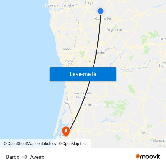 Barco to Aveiro map