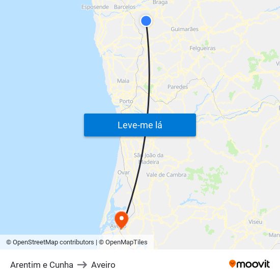Arentim e Cunha to Aveiro map