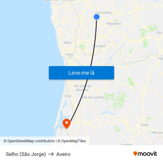 Selho (São Jorge) to Aveiro map