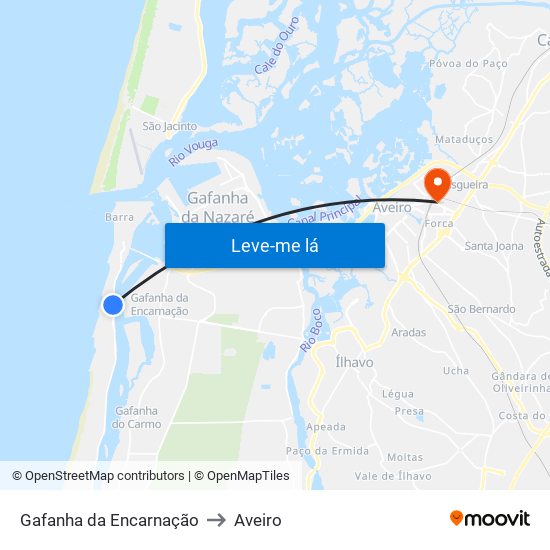 Gafanha da Encarnação to Aveiro map