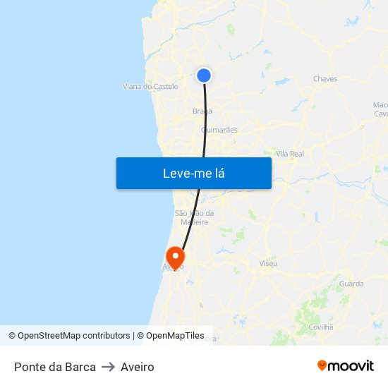 Ponte da Barca to Aveiro map