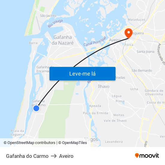 Gafanha do Carmo to Aveiro map