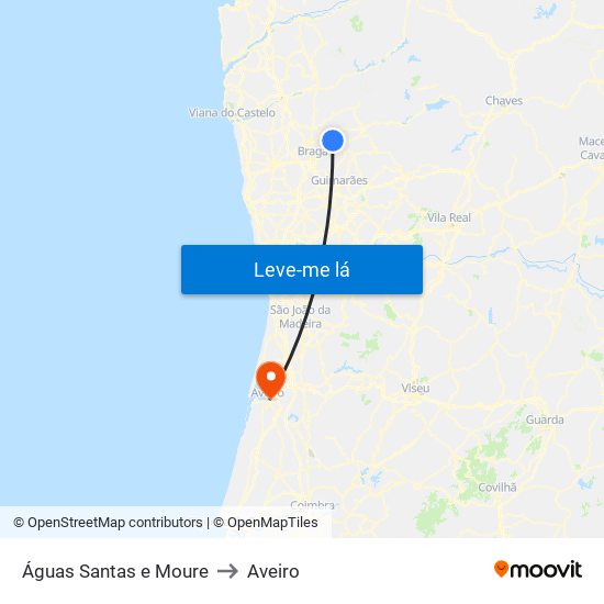 Águas Santas e Moure to Aveiro map