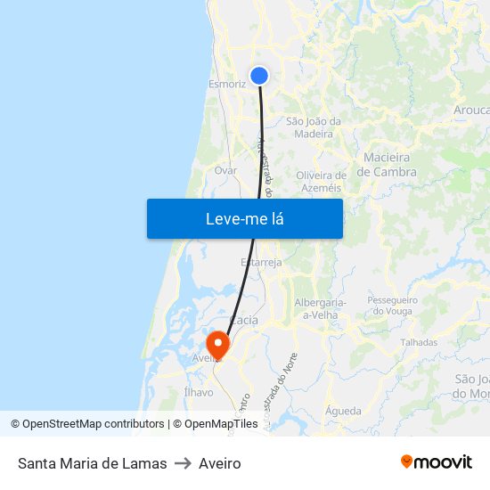 Santa Maria de Lamas to Aveiro map