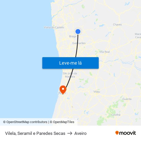 Vilela, Seramil e Paredes Secas to Aveiro map