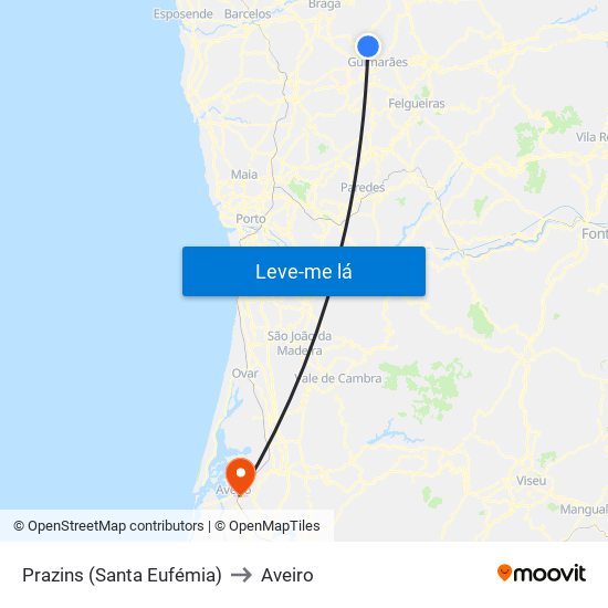 Prazins (Santa Eufémia) to Aveiro map