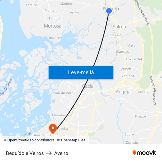 Beduído e Veiros to Aveiro map