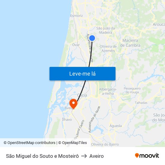 São Miguel do Souto e Mosteirô to Aveiro map