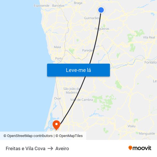 Freitas e Vila Cova to Aveiro map