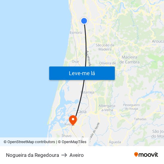 Nogueira da Regedoura to Aveiro map